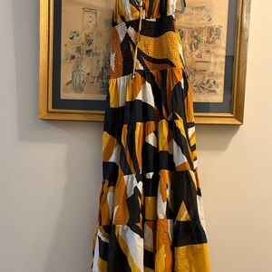 Anthropologie Black, White, and Orange Maxi Dress